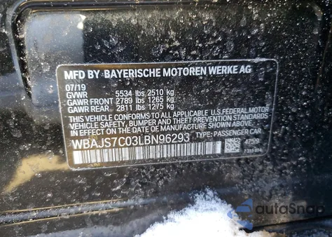 2020 BMW M550Xi from USA, damaged, VIN WBAJS7C03LBN96293